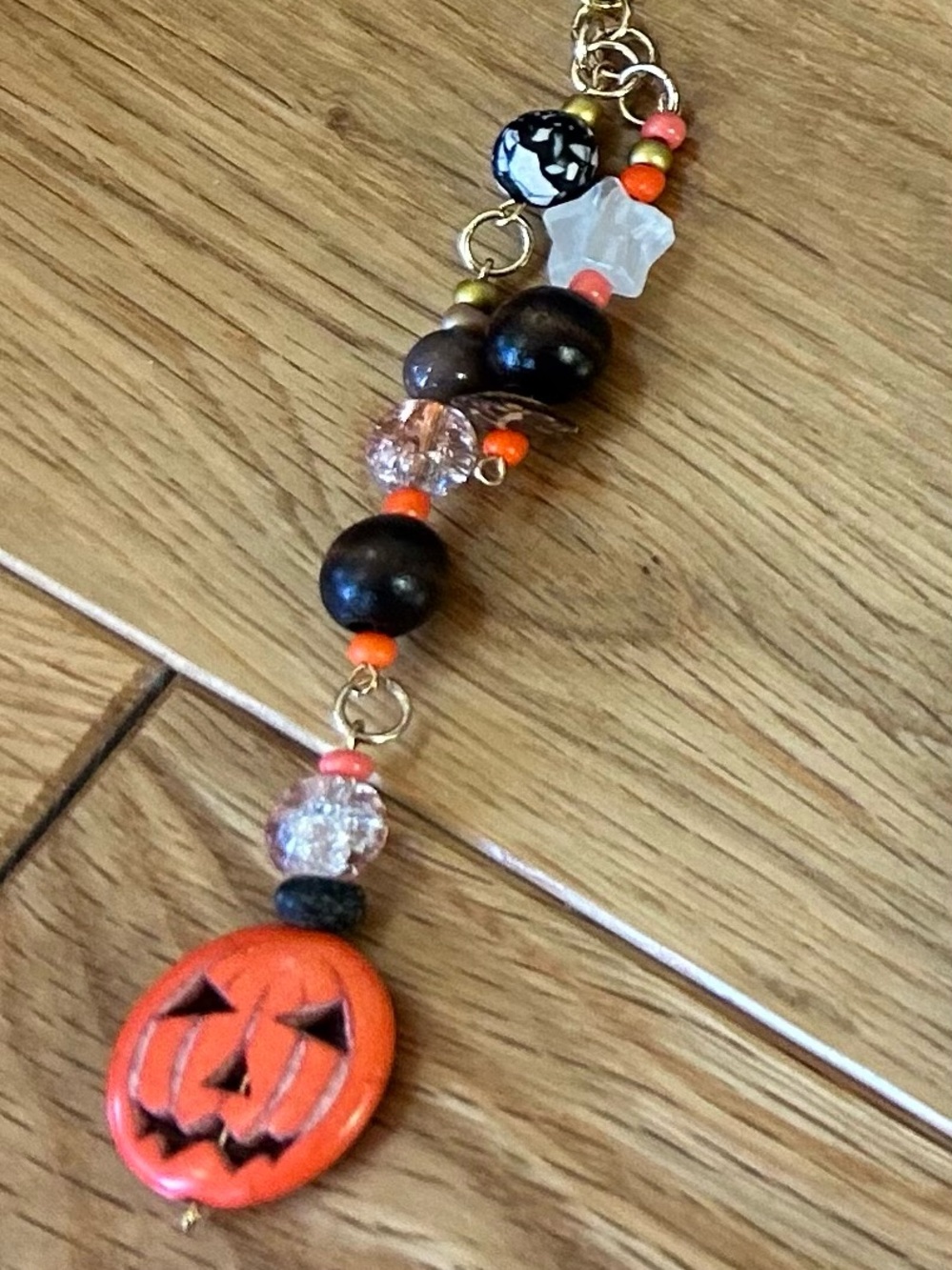 Handmade Beaded Keychain with Orange Pumpkin and beads